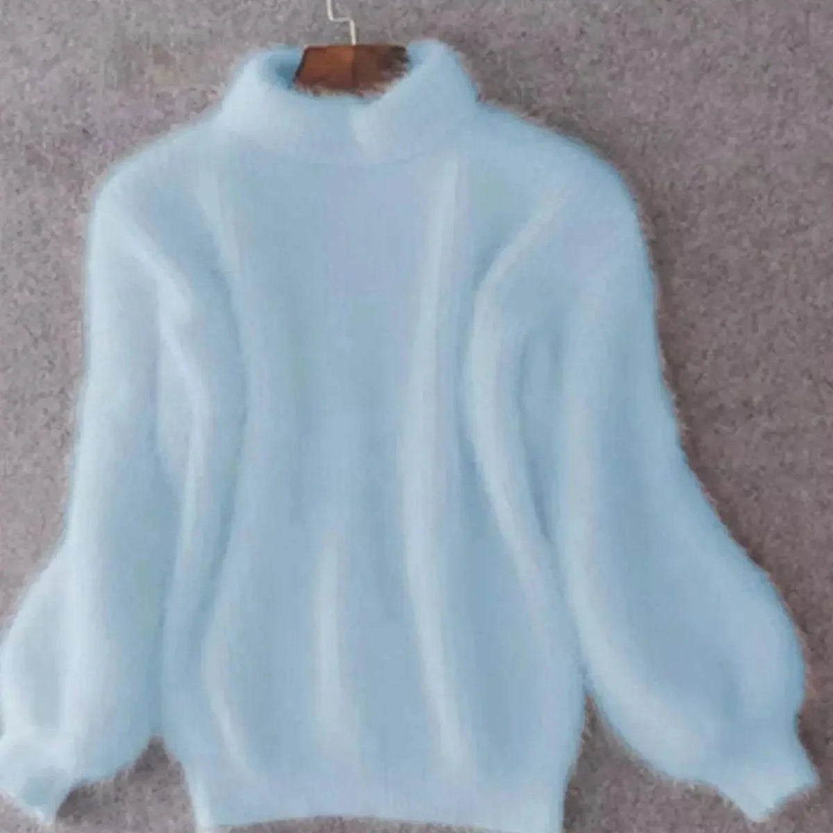 Blue Women's Turtleneck Sweater with Fluffy Knit & Relaxed Fit — Faye