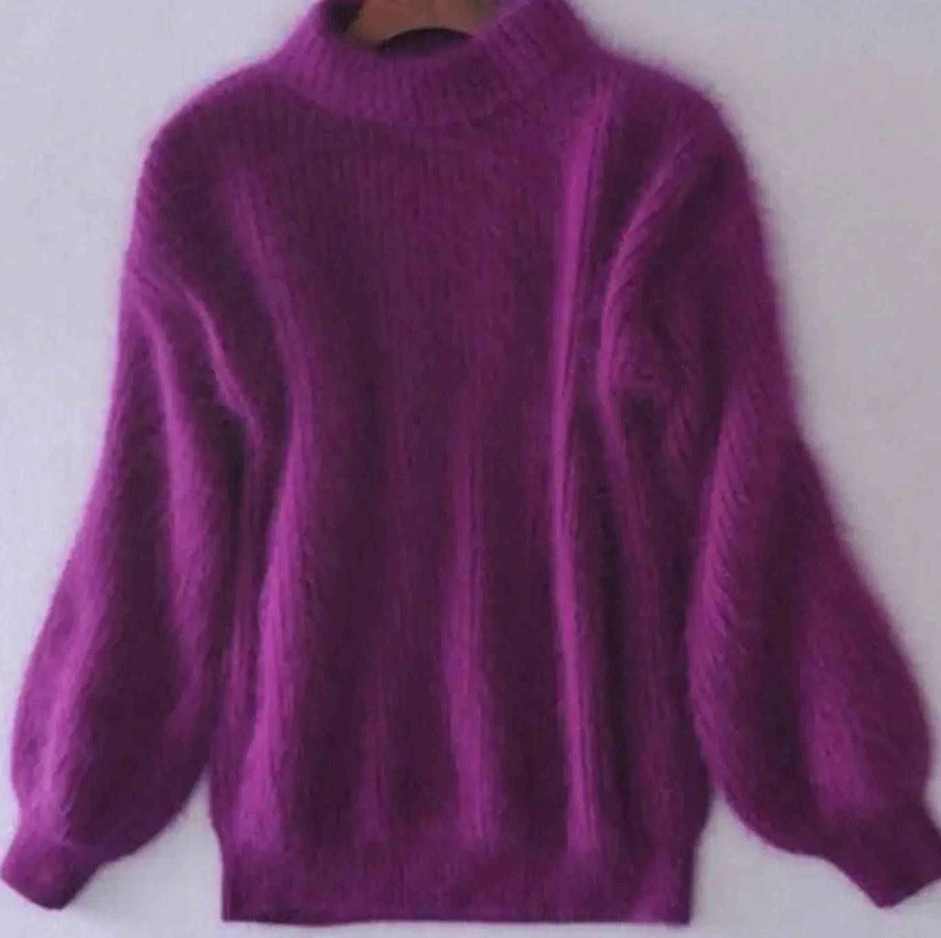 Purple Women's Turtleneck Sweater with Fluffy Knit & Relaxed Fit — Faye