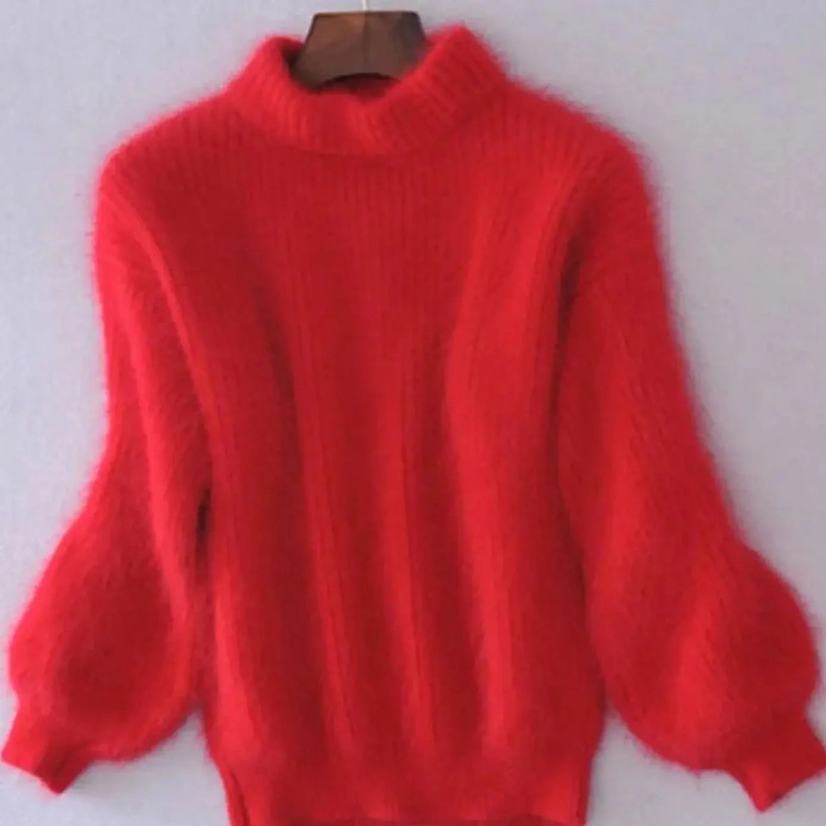 Red Women's Turtleneck Sweater with Fluffy Knit & Relaxed Fit — Faye