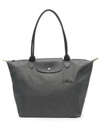 Women's Structured Foldable Tote Bag with Leather Trim & Snap Flap - Dark Grey View