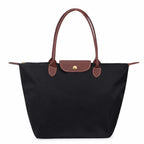 Black Women's Structured Foldable Tote Bag with Leather Trim & Snap Flap - Front Full