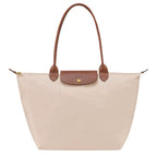 Women's Structured Foldable Tote Bag with Leather Trim & Snap Flap - Light Neutral
