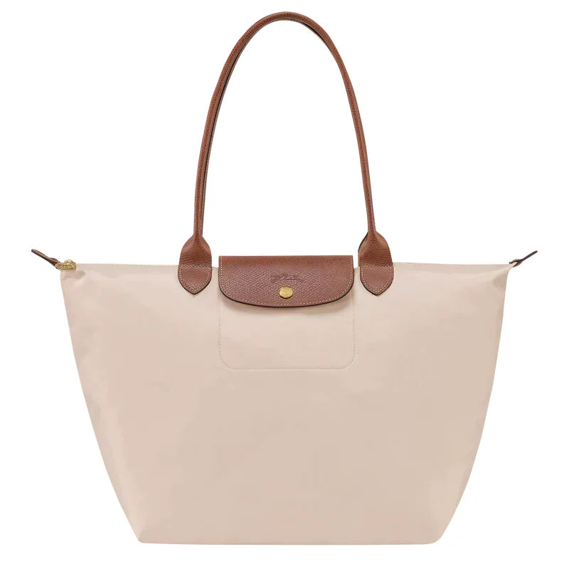 Women's Structured Foldable Tote Bag with Leather Trim & Snap Flap - Light Neutral