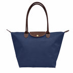Dark Blue Women's Structured Foldable Tote Bag with Leather Trim & Snap Flap - Classic Tote