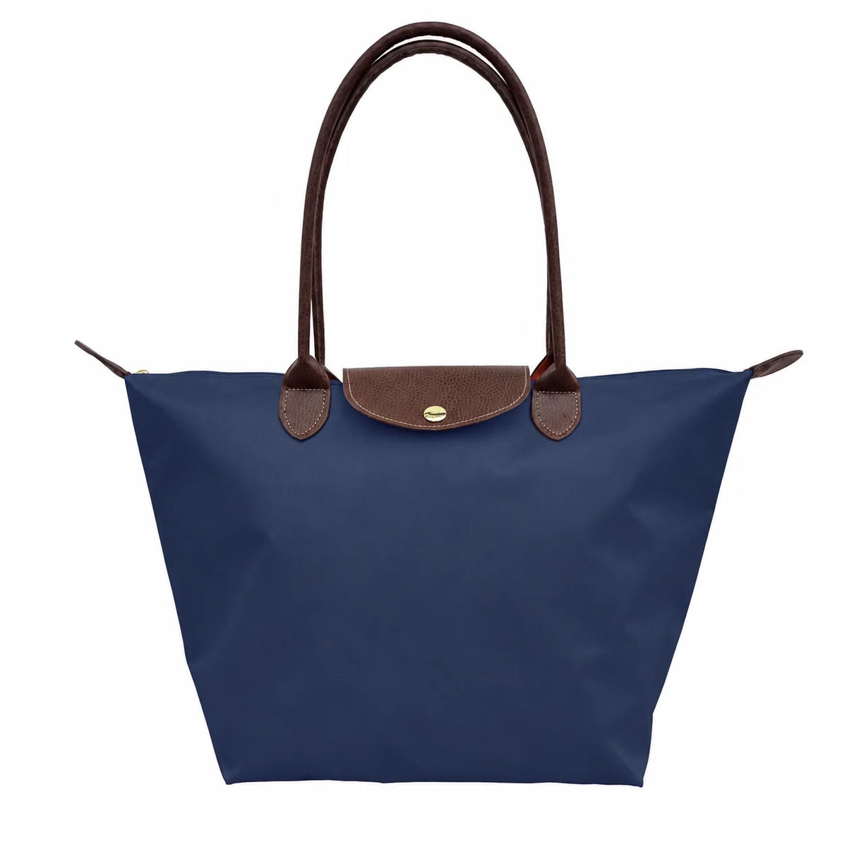 Dark Blue Women's Structured Foldable Tote Bag with Leather Trim & Snap Flap - Classic Tote