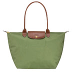 Women's Structured Foldable Tote Bag with Leather Trim & Snap Flap - Olive Front