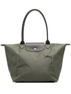 Dark Green Women's Structured Foldable Tote Bag with Leather Trim & Snap Flap - Studio Shot