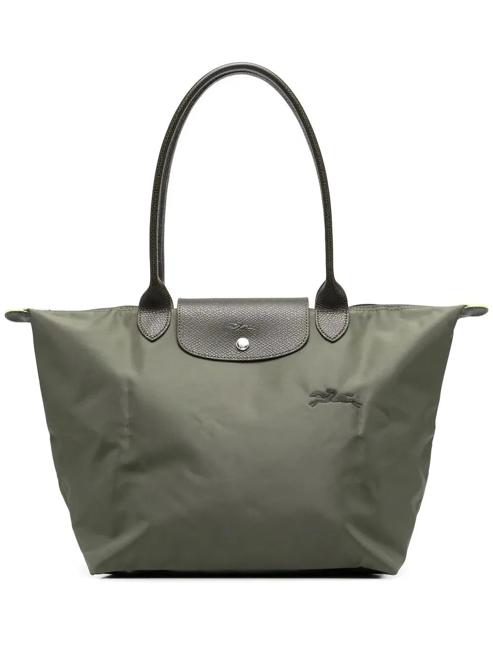 Dark Green Women's Structured Foldable Tote Bag with Leather Trim & Snap Flap - Studio Shot