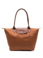 Women's Structured Foldable Tote Bag with Leather Trim & Snap Flap - Cognac Close