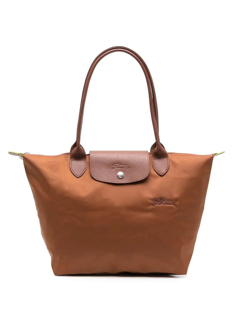 Women's Structured Foldable Tote Bag with Leather Trim & Snap Flap - Cognac Close