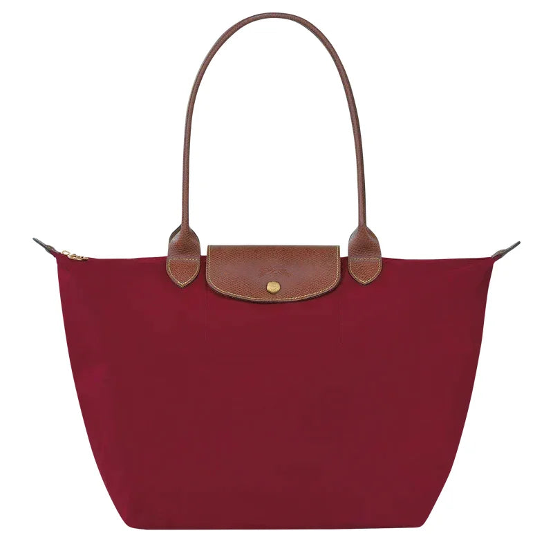 Red Women's Structured Foldable Tote Bag with Leather Trim & Snap Flap - Flat Front