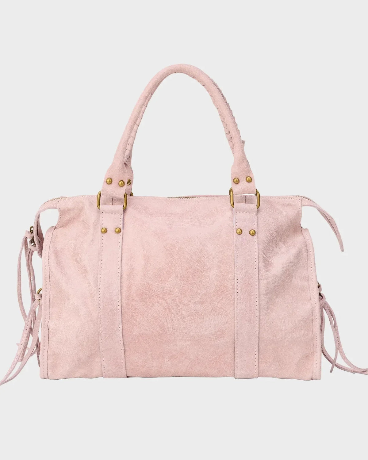 Light Pink Women's Pink Handbag with Fringe Detail & Adjustable Crossbody Strap — Stevie - Back Full