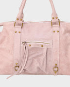 Light Pink Women's Pink Handbag with Fringe Detail & Adjustable Crossbody Strap — Stevie - Close Up Pocket
