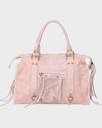 Light Pink Women's Pink Handbag with Fringe Detail & Adjustable Crossbody Strap — Stevie - Front Full Pocket