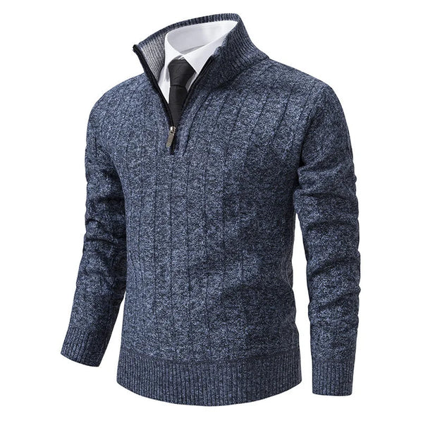 Men's Half Zip Sweater with Ribbed Stand Collar & Relaxed Fit — Isaac