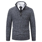 Men's Half Zip Sweater with Ribbed Stand Collar & Relaxed Fit - Dark Grey Front Full
