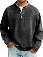 Black Men's Henley Sweater with Button-Front Placket & Raglan Sleeves — Roman
