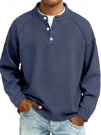 Dark Blue Men's Henley Sweater with Button-Front Placket & Raglan Sleeves — Roman
