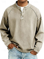 Khaki Men's Henley Sweater with Button-Front Placket & Raglan Sleeves — Roman