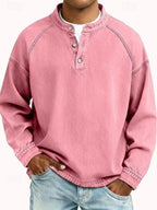Pink Men's Henley Sweater with Button-Front Placket & Raglan Sleeves — Roman