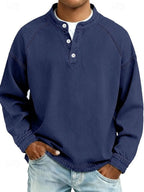 Royal Blue Men's Henley Sweater with Button-Front Placket & Raglan Sleeves — Roman