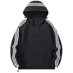Black Men's Nylon Hooded Jacket with Striped Sleeve Trim & Zip Pockets — Holden