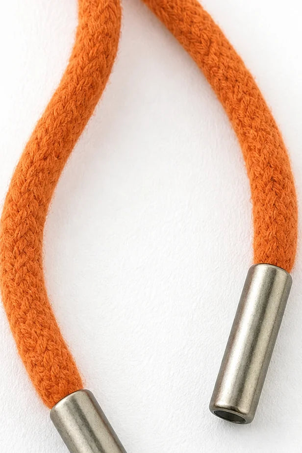 Orange Women's Hooded Knit Sweater with Ribbed Cuffs & Drawstring Hood — Aida - Drawstring Detail