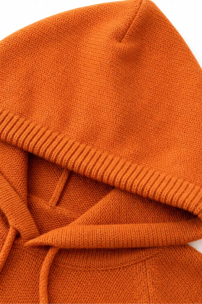 Women's Hooded Knit Sweater with Ribbed Cuffs & Drawstring Hood - Hood Flat Lay
