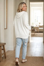 Women's Hooded Knit Sweater with Ribbed Trim & Oversized Fit - Back Full