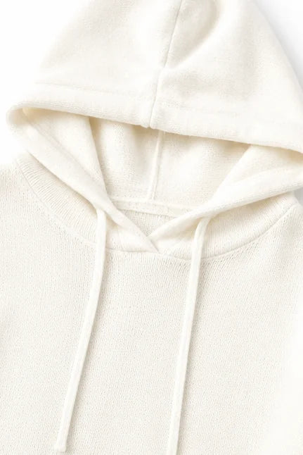 Women's Hooded Knit Sweater with Ribbed Trim & Oversized Fit - Hood Close Up