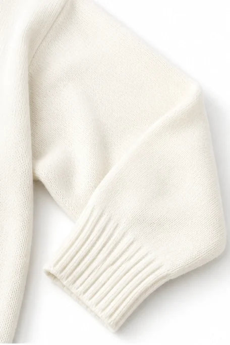 Women's Hooded Knit Sweater with Ribbed Trim & Oversized Fit - Sleeve Close Up