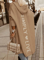 Khaki Women's Long Cardigan with Hood & Cozy Pockets - Back Walking View