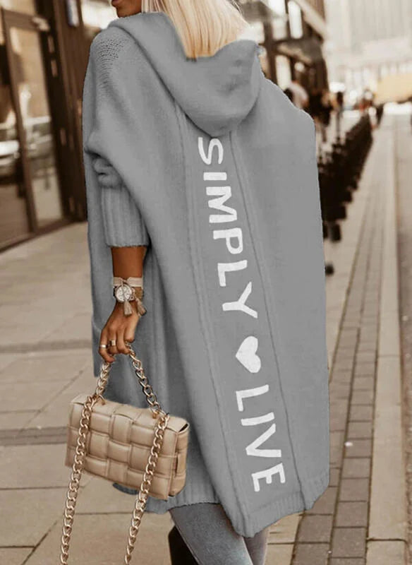 Silver Women's Long Cardigan with Hood & Cozy Pockets