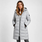 Grey Women's Hooded Puffer Jacket with Zip-Front Closure & Side Pockets — Erica
