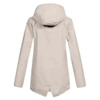 Women's Waterproof Jacket with Hooded Drawstring & Flap Pockets - Back Full
