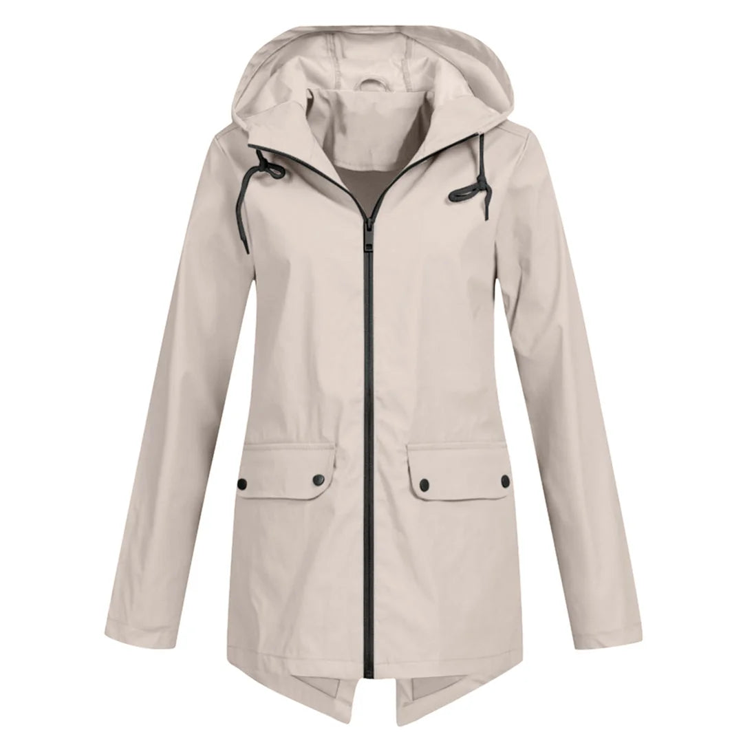 Apricot Women's Waterproof Jacket with Hooded Drawstring & Flap Pockets - Front Studio