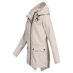 Women's Waterproof Jacket with Hooded Drawstring & Flap Pockets - Side Profile