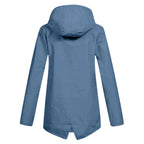 Women's Waterproof Jacket with Hooded Drawstring & Flap Pockets - Back View