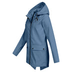 Women's Waterproof Jacket with Hooded Drawstring & Flap Pockets - Side Angle