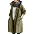 Women's Waterproof Raincoat with Hooded Drawstring & Button-Front Closure — Salma