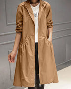 Brown Women's Waterproof Trench Coat with Hooded A-Line Silhouette & Drawstring Waist — Bea