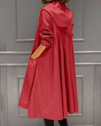 Red Women's Waterproof Trench Coat with Hooded A-Line Silhouette & Drawstring Waist — Bea
