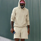 Apricot Men's Hoodie Shorts Set in French Terry with Kangaroo Pocket for Everyday Wear