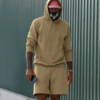 Camel Men's Hoodie Shorts Set in French Terry with Kangaroo Pocket for Everyday Wear