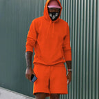 Orange Men's Hoodie Shorts Set in French Terry with Kangaroo Pocket for Everyday Wear