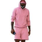 Men's Hoodie Shorts Set in French Terry with Kangaroo Pocket for Everyday Wear - Front Full