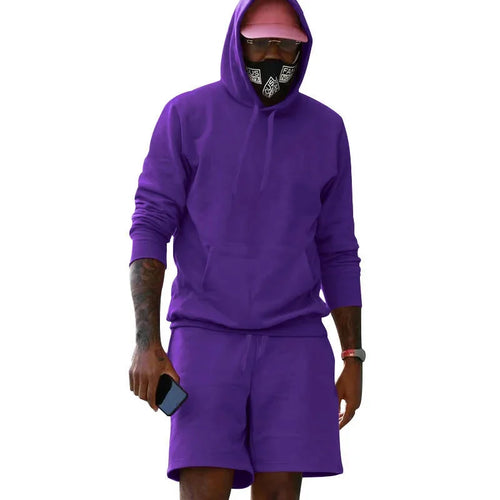 Men's Hoodie Shorts Set in French Terry with Kangaroo Pocket for Everyday Wear - Front Full