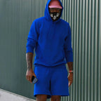 Royal blue Men's Hoodie Shorts Set in French Terry with Kangaroo Pocket for Everyday Wear