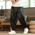 Men's Wide-Leg Jacquard Satin Harem Pants with Drawstring & Elastic Cuffs — Atticus