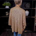 Champagne Women's Ribbed Knit Sequin Cardigan with Kimono Sleeves — Simone - Back Full
